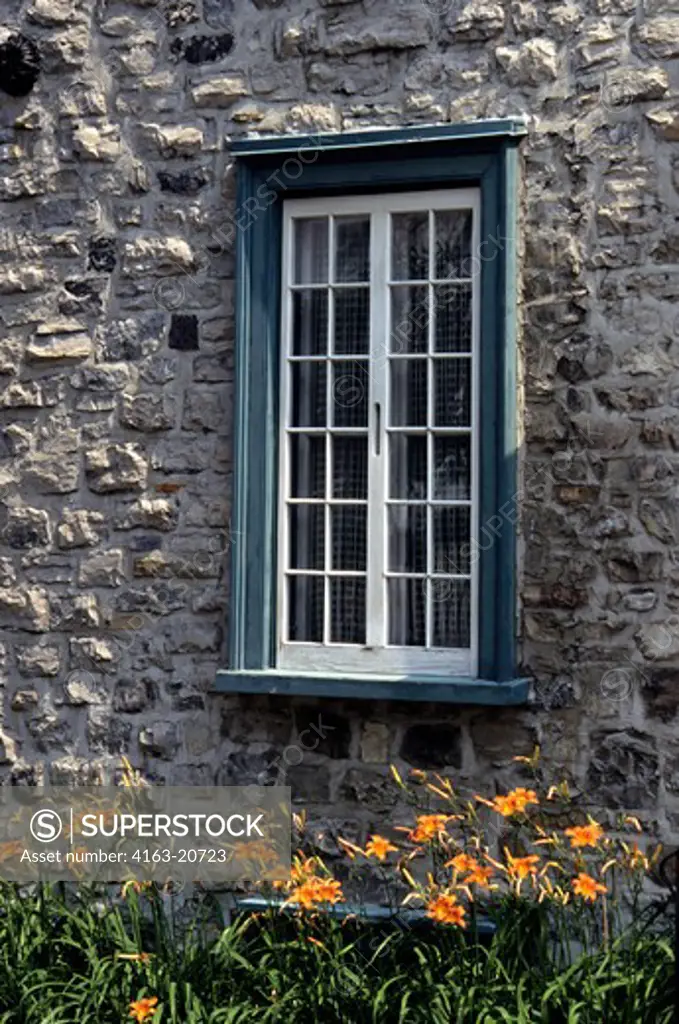 Canada, Quebec City, Window With Day Lilies