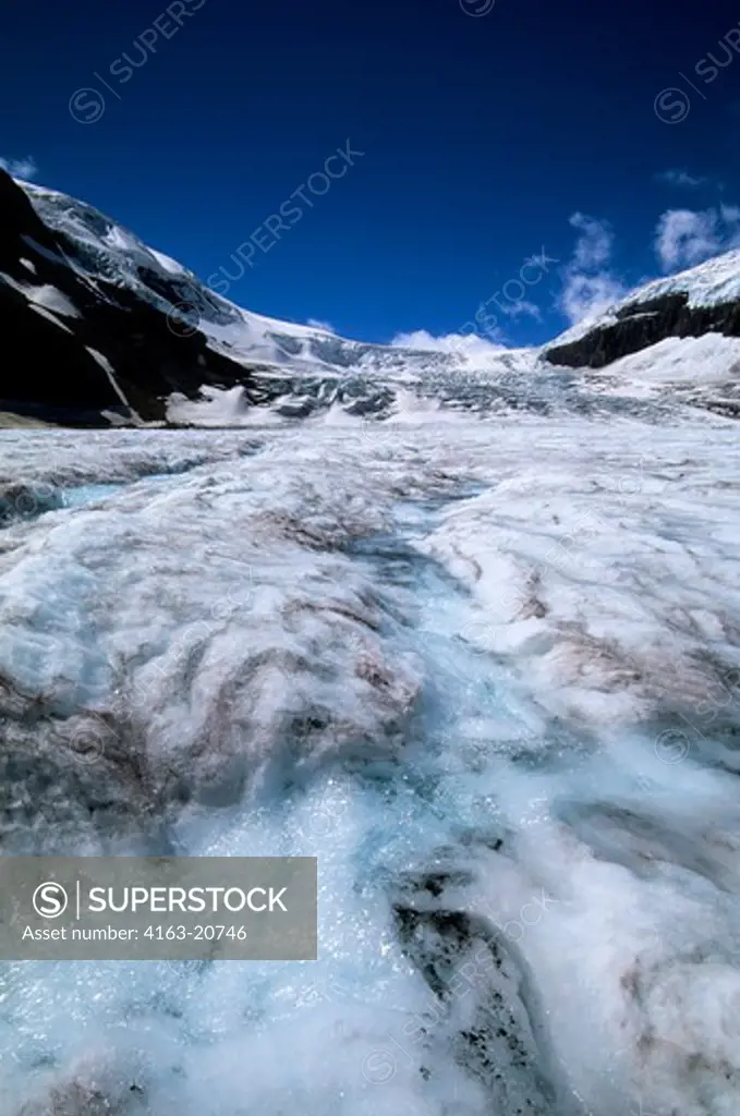 Canada, Alberta, Jasper National Park, Athabasca Glacier, Water Running Off Glacier