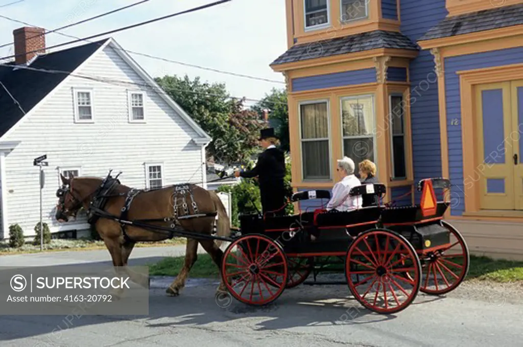 Canada, Nova Scotia, Lunenburg, Street Scene, Horse Carriage With Tourists