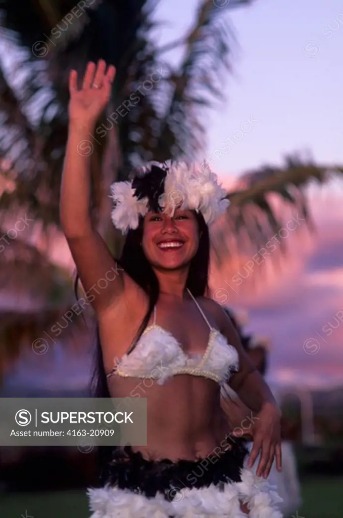 Chile, Easter Island, Local Dancer At Sunset