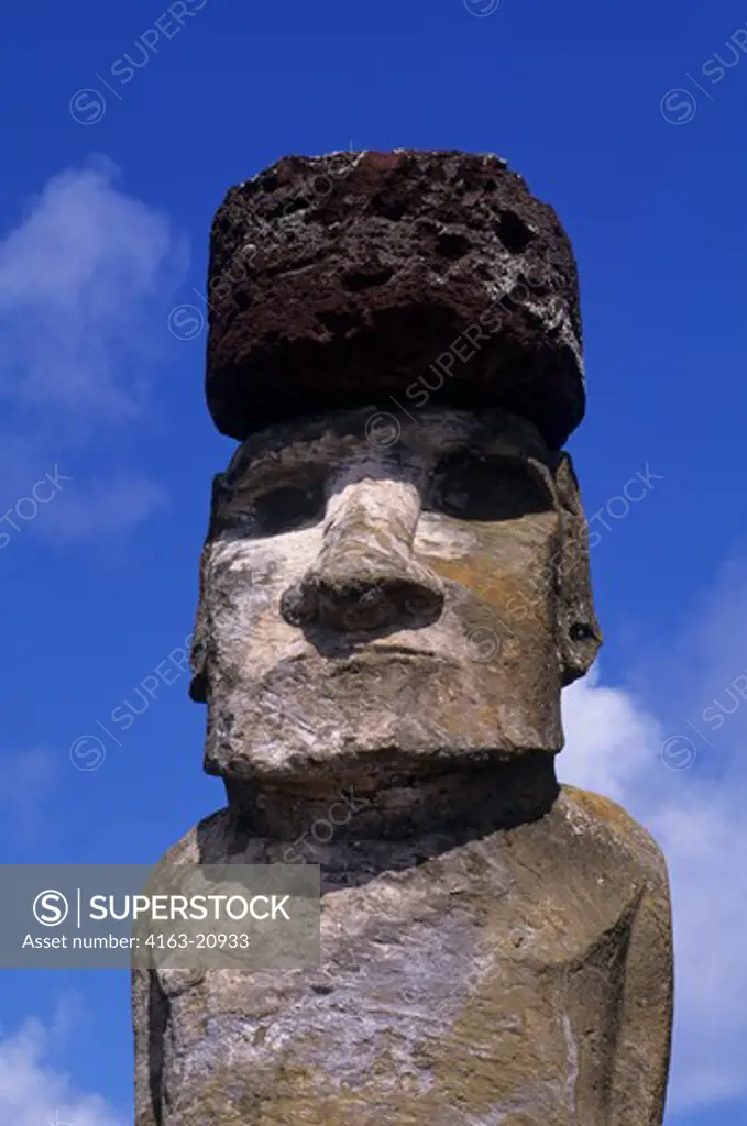 Chile, Easter Island, Ahu Tongariki, Moai Statue, Close-Up Of Head