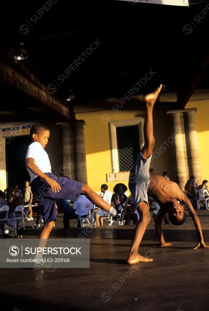 Brazil, Salvador De Bahia, Modelo Market, Local Boys Demonstrating Capoeira (Martial Arts)