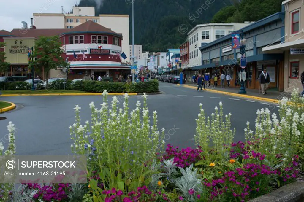 Street scene in downtown Juneau, Alaska, USA with the historic Red Dog Saloon
