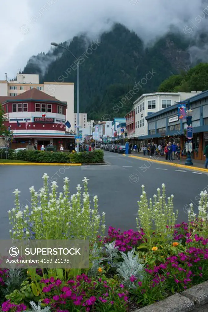 Street scene in downtown Juneau, Alaska, USA with the historic Red Dog Saloon
