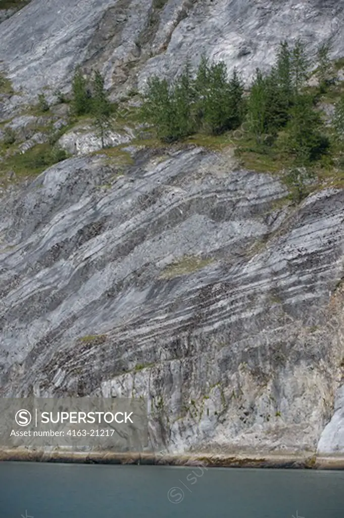 Cliff with striations carved and polished by a glacier, Glacier Bay National Park, Alaska, USA