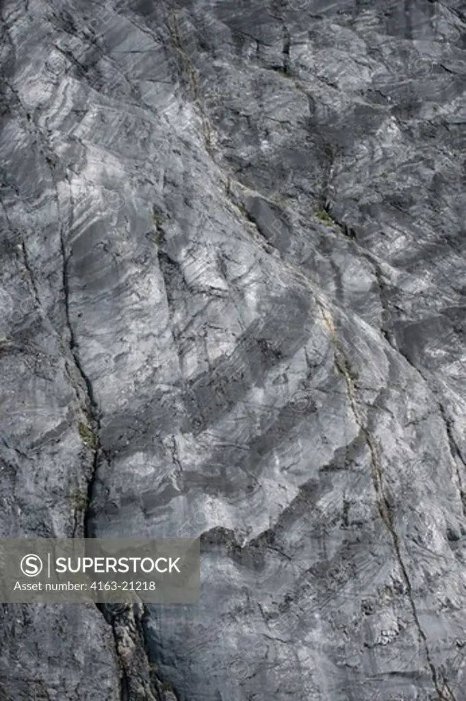 Cliff with striations carved and polished by a glacier, Glacier Bay National Park, Alaska, USA