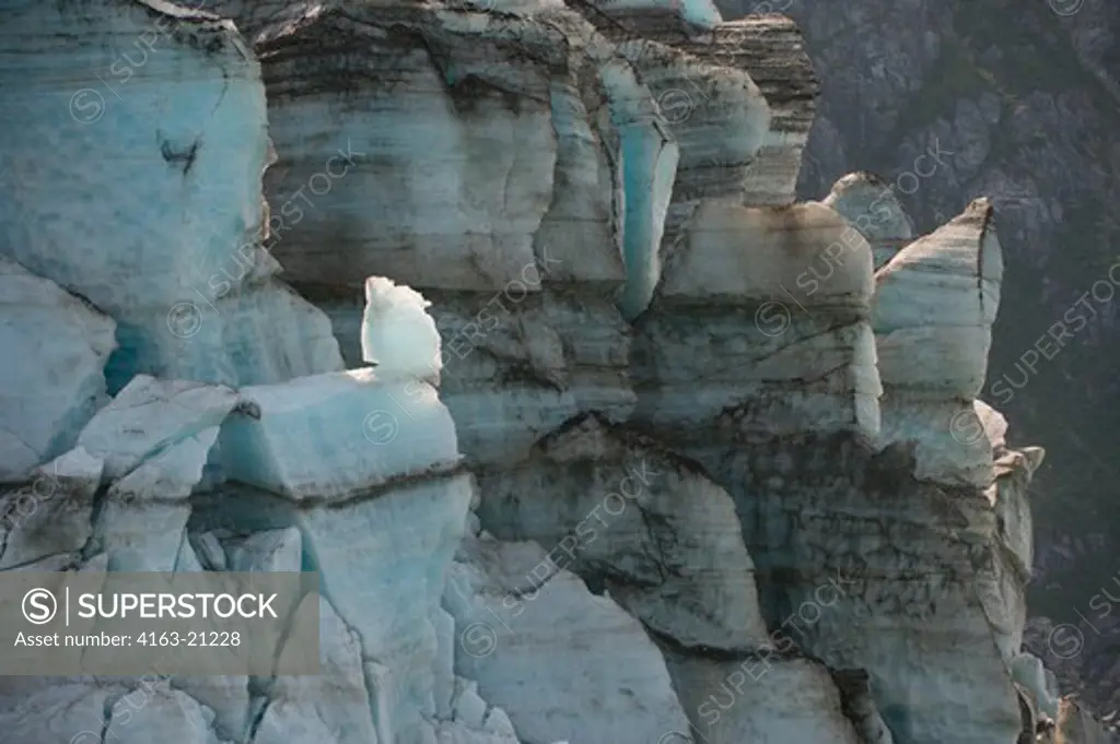 View of glacier face of Lamplugh Glacier in Johns Hopkins Inlet in Glacier Bay National Park, Alaska, USA