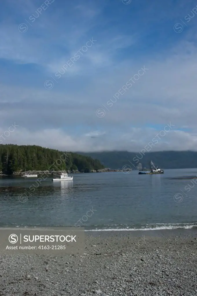 Fishing boats in bay at George Island, off Chichagof Island, Tongass National Forest, Alaska, USA