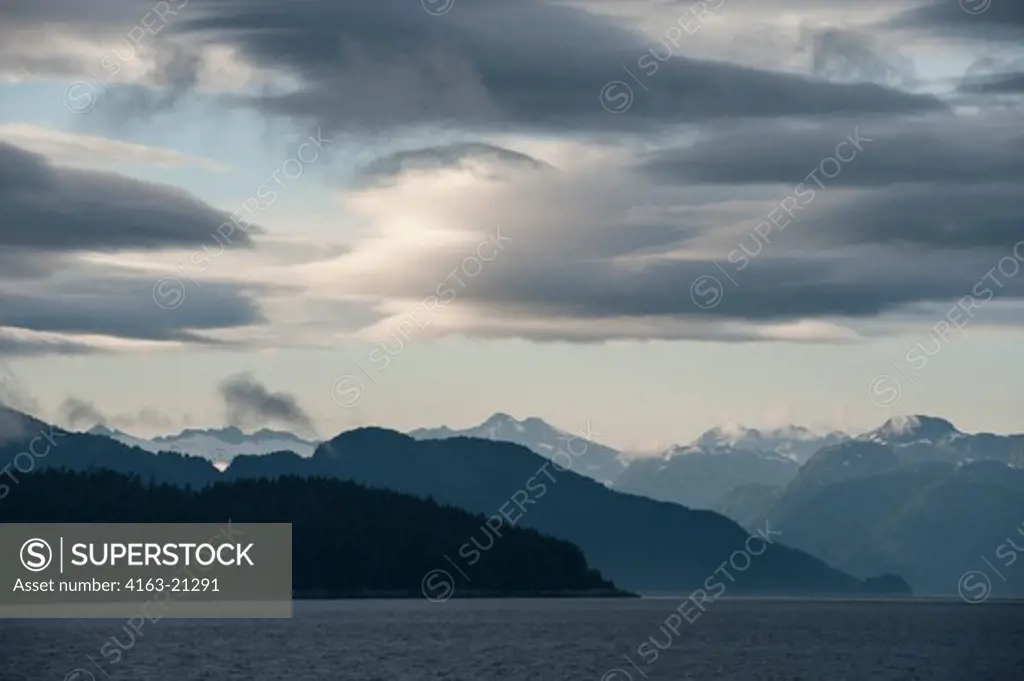 Evening light over Icy Strait viewed from Chichagof Island, Tongass National Forest, Alaska, USA