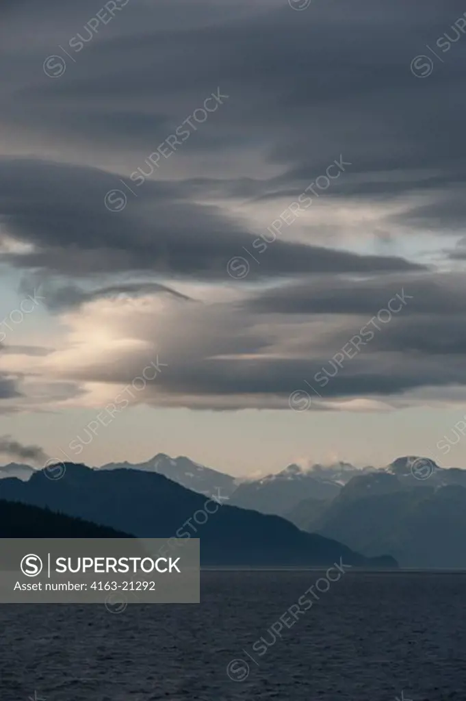 Evening light over Icy Strait viewed from Chichagof Island, Tongass National Forest, Alaska, USA