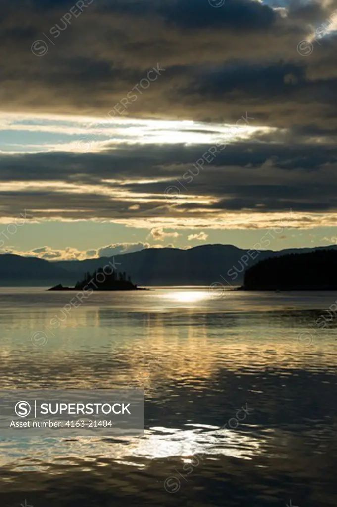 Sunset at Holkham Bay near Juneau, Tongass National Forest, Alaska, USA