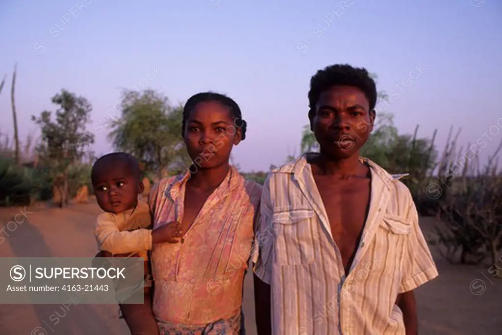 Portrait Of A Family With Baby In Southern Madagascar Near Berenty
