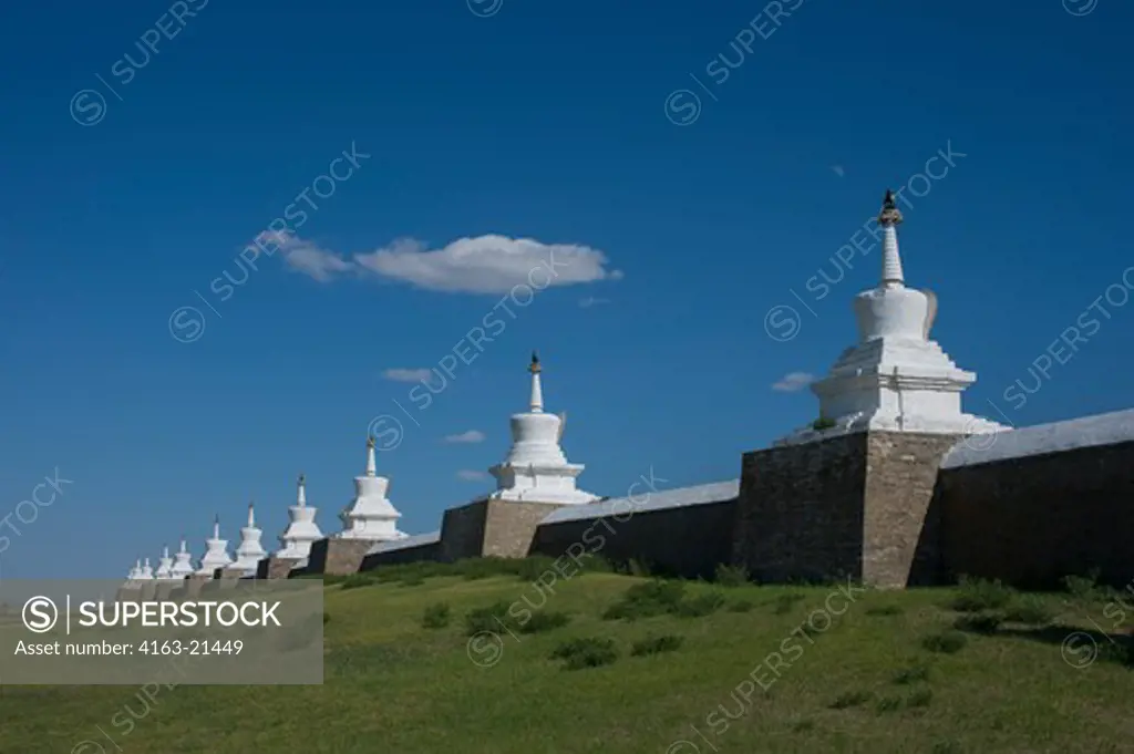 View Of Wall With Stupas Surrounding The Erdene Zuu Monastery In Kharakhorum, Mongolia, MongoliaS Largest Monastery, (Unesco World Heritage Site)