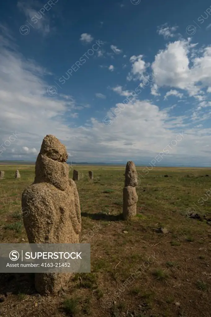 Ongot Grave (Neolithic Grave) In Tuul River Valley With Carved Grave Stones, Carved By People Of Turkic Origin About 1200 - 1400 Years Ago, Hustai National Park, Mongolia