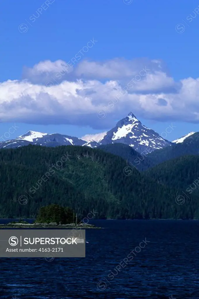 USA,ALASKA,INSIDE PASSAGE, NEAR SITKA, VIEW OF MT. ANNAHOOTZ, FISHING BOAT