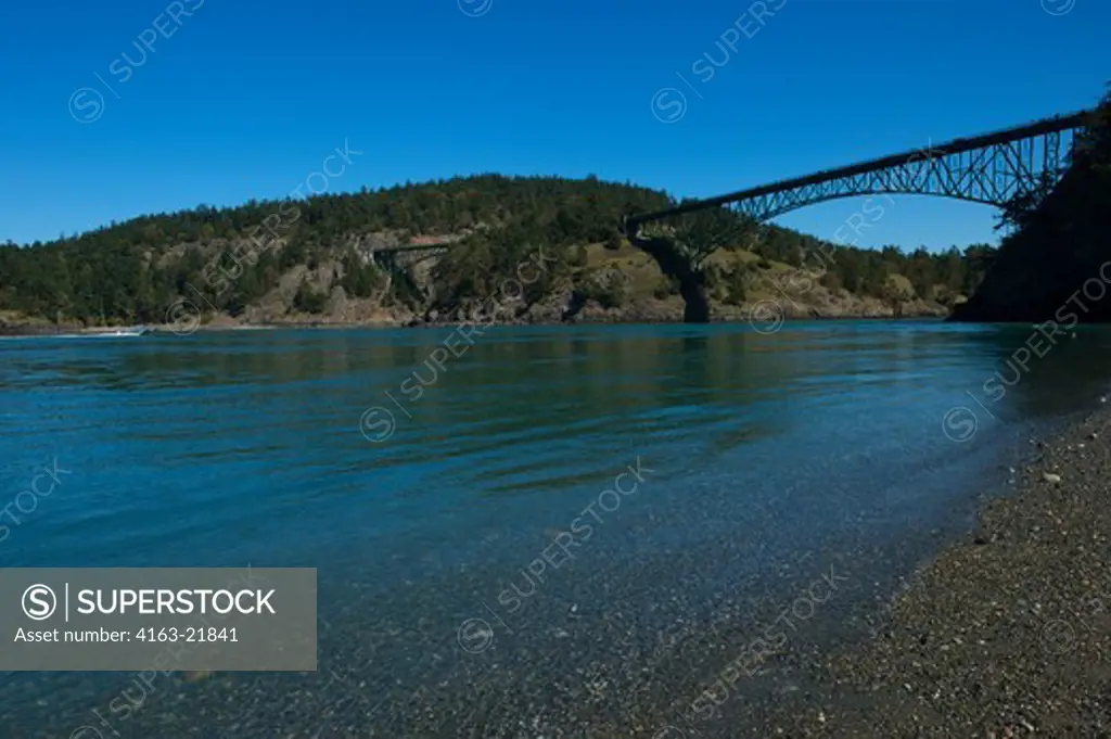 View Of Deception Pass Bridge From North Beach Of Deception Pass State Park On Whidbey Island, Washington State, United States