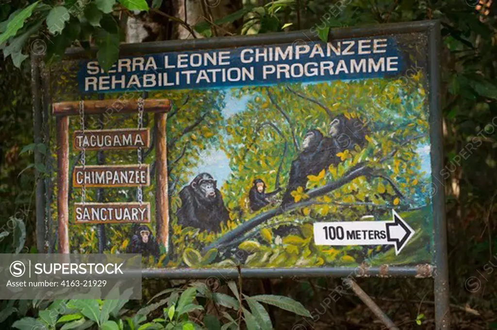 Sign Of Tacugama Chimp Sanctuary Near Freetown, Sierra Leone
