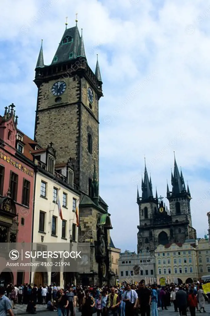 Czech Republic, Prague, Old Town Square,Town Hall And Gothic Church Of Our Lady Before Tyn