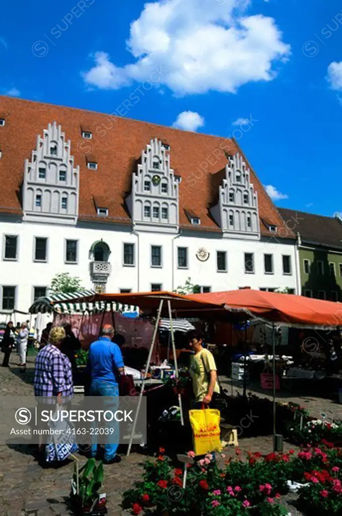 Germany, Meissen, Market Square, Market Day, City Hall In Background