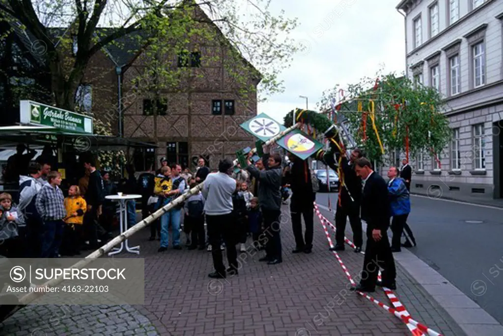 Germany, Oedt Village Near Krefeld, May Day Celebration, People Erecting May Tree