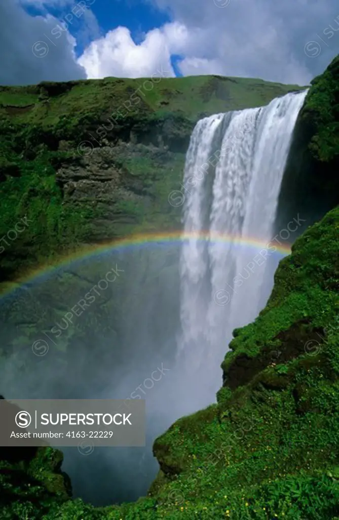 Iceland, South Coast, Skogarfoss Waterfall, Rainbow