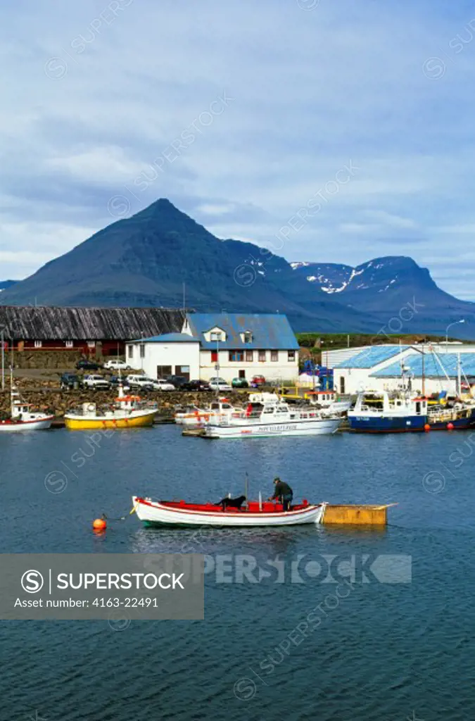 Iceland, East Coast, Djupavogur Fishing Village, View Of Dock And Fish Factory