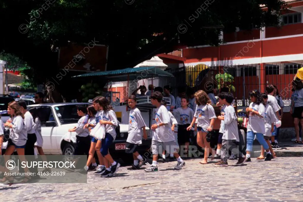 Brazil, Near Recife, Olinda, Street Scene, School Children On Outing