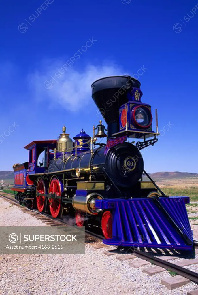 USA, UTAH, PROMONTORY POINT, GOLDEN SPIKE NATIONAL HISTORIC SITE,CENTRAL PACIFIC STEAM ENGINE