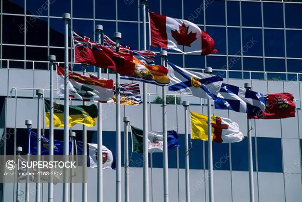 CANADA, BRITISH COLUMBIA, VANCOUVER, CRUISE SHIP TERMINAL, CANADIAN PROVINCIAL FLAGS