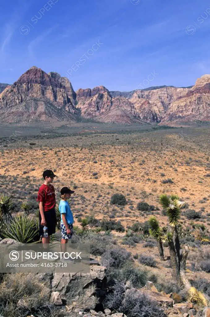 USA, NEVADA, MOJAVE DESERT, RED ROCK CANYON NATIONAL CONSERVATION AREA, CHILDREN, MODEL RELEASED
