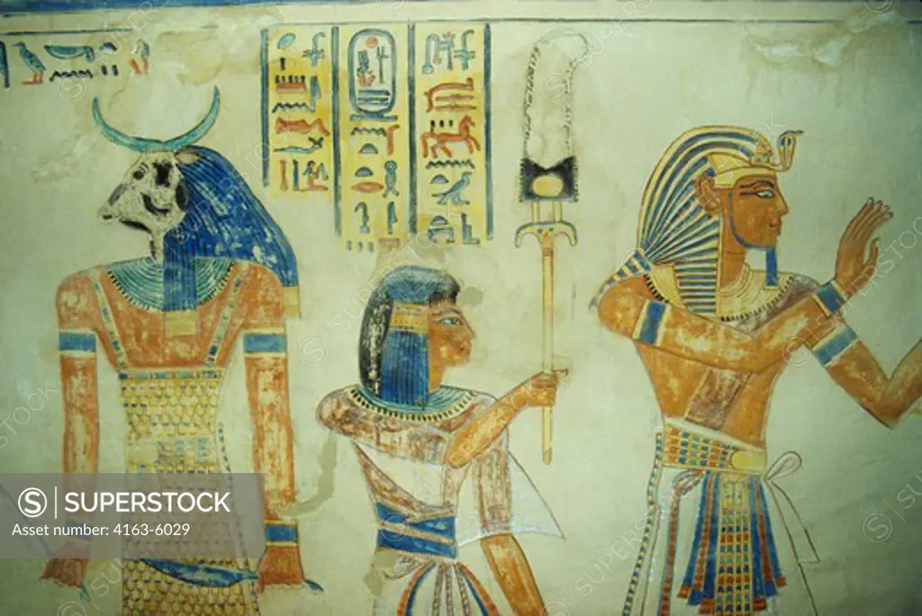 EGYPT,NEAR LUXOR,VALLEY OF THE QUEENS,INTERIOR WALL FRESCOES,QUEEN AMONHERKHEPSEF'S TOMB, HIEROGLYPH