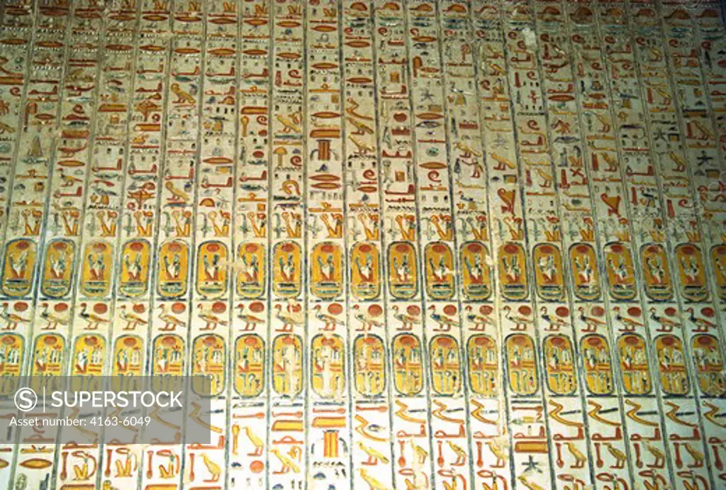 EGYPT, NEAR LUXOR, VALLEY OF THE KINGS, INTERIOR FRESCOES OF KING RAMESSES VI'S TOMB