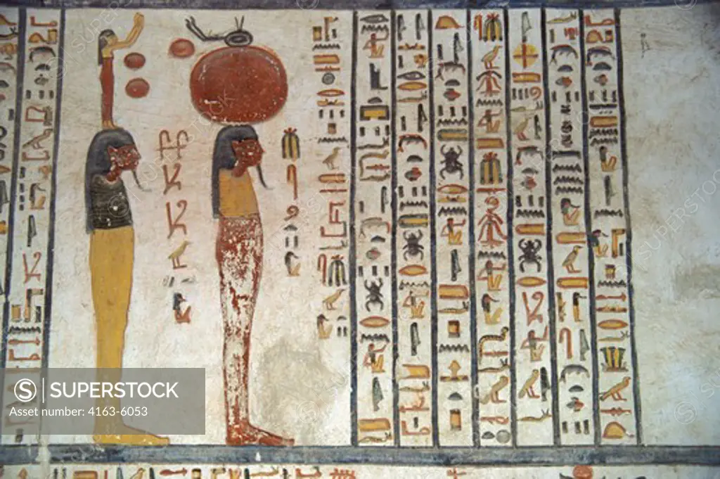 EGYPT, NEAR LUXOR, VALLEY OF THE KINGS, INTERIOR FRESCOES OF KING RAMESSES VI'S TOMB