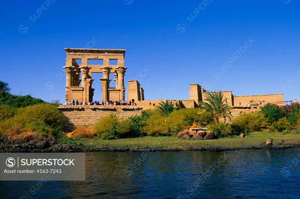 EGYPT, ASWAN, NILE RIVER, AGILKIA ISLAND, VIEW OF TEMPLE OF PHILAE
