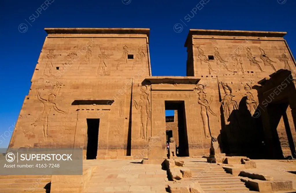 EGYPT, ASWAN, NILE RIVER, AGILKIA ISLAND, TEMPLE OF ISIS, FIRST PYLON