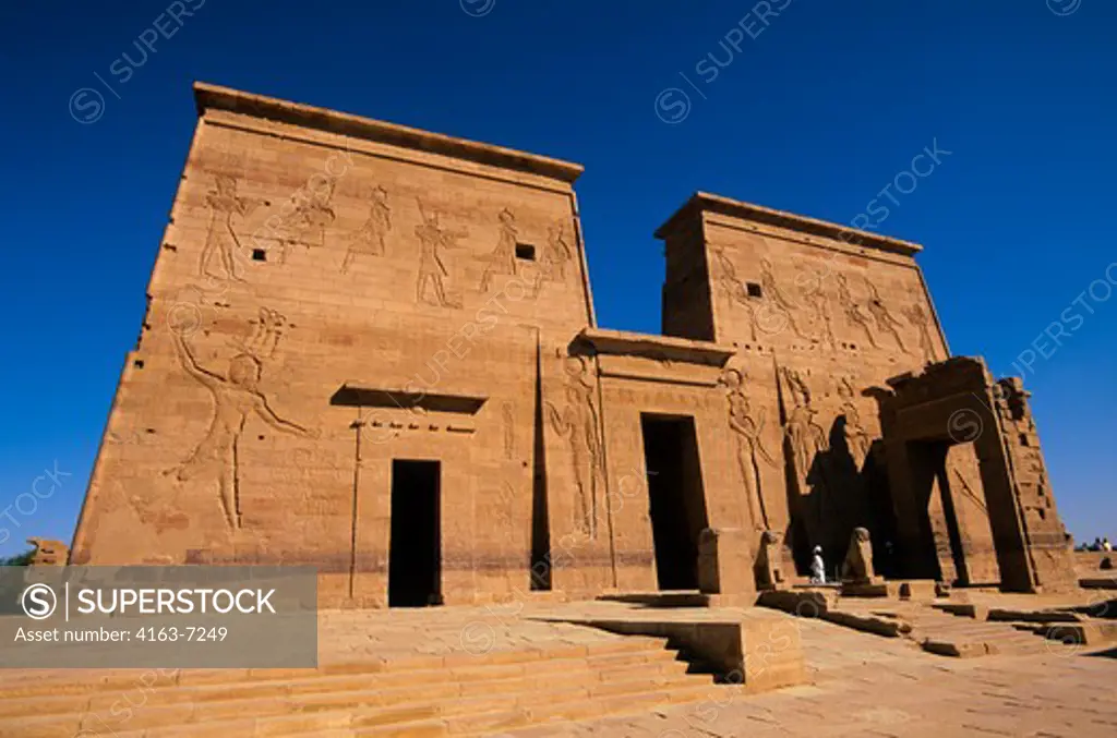 EGYPT, ASWAN, NILE RIVER, AGILKIA ISLAND, PHILAE, TEMPLE OF ISIS, FIRST PYLON