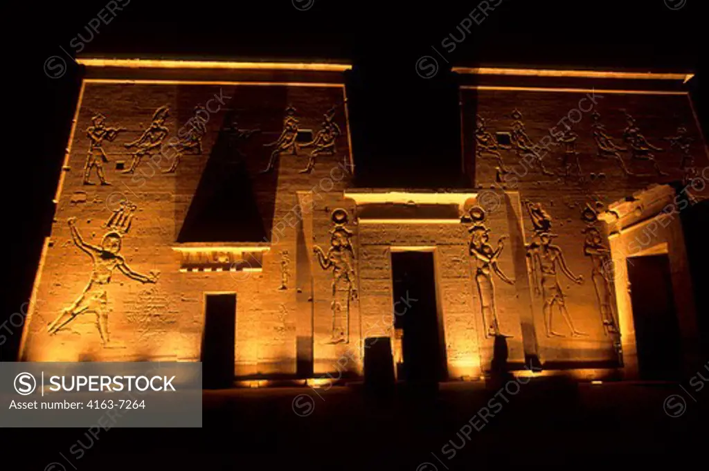 EGYPT, ASWAN, NILE RIVER, AGILKIA ISLAND, PHILAE, TEMPLE OF ISIS, FIRST PYLON