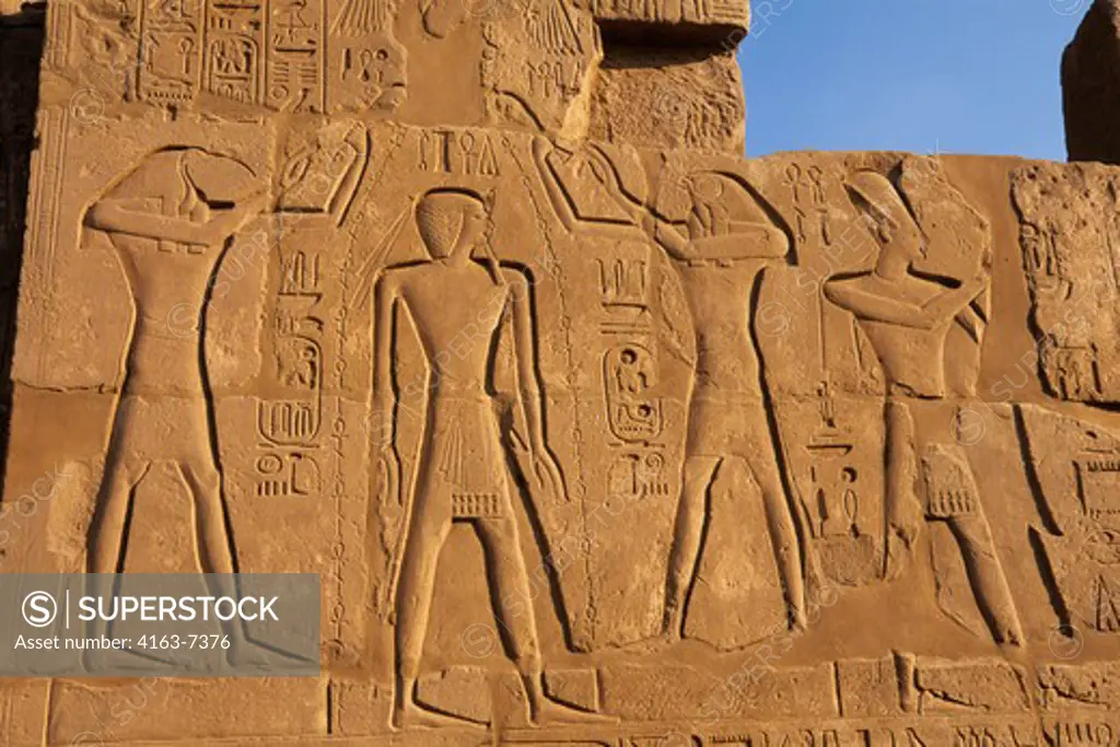 EGYPT, NILE RIVER, LUXOR, TEMPLE OF KARNAK, RELIEF CARVING