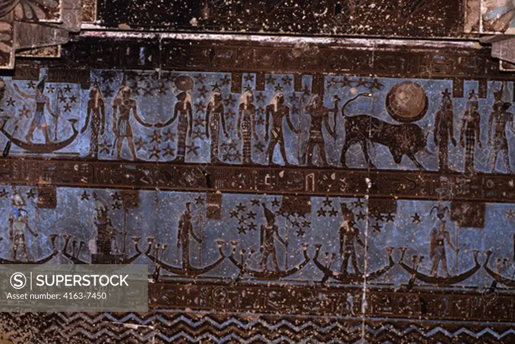 EGYPT, DENDERA, TEMPLE OF DENDERA, TEMPLE OF HATHOR, WALL PAINTING