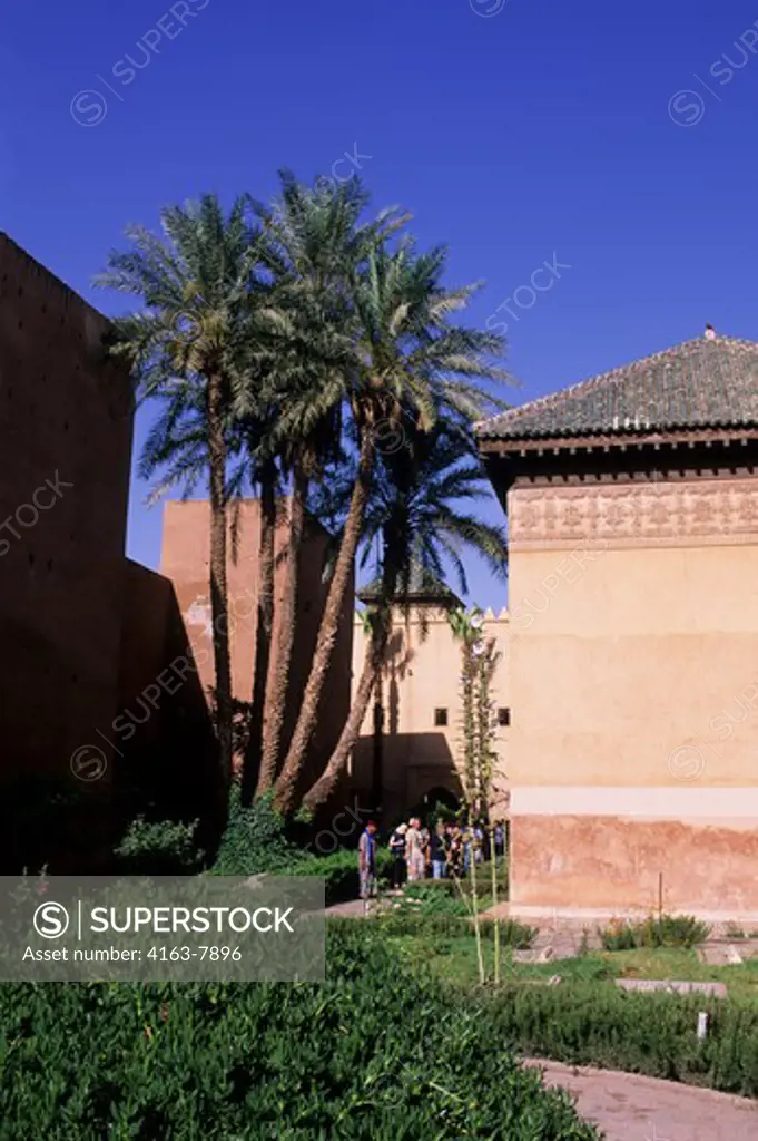 MOROCCO, MARRAKECH, SAADIN TOMBS, DATE PALM TREES
