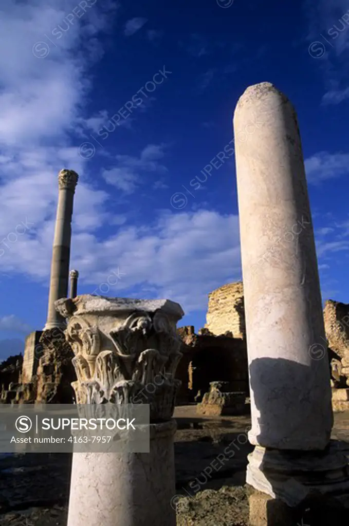 TUNISIA, TUNIS, CARTHAGE, REMAINS OF PHOENICIAN AND ROMAN CITY, ANTONINE BATHS, COLUMNS