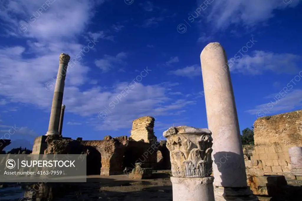 TUNISIA, TUNIS, CARTHAGE, REMAINS OF PHOENICIAN AND ROMAN CITY, ANTONINE BATHS, COLUMNS
