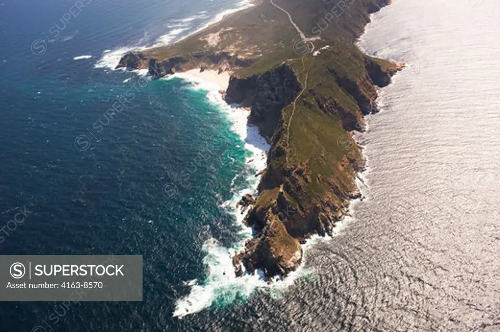 SOUTH AFRICA, NEAR CAPE TOWN, TABLE MOUNTAIN NATIONAL PARK,  AERIAL VIEW OF CAPE POINT (FRONT) AND CAPE OF GOOD HOPE ON LEFT