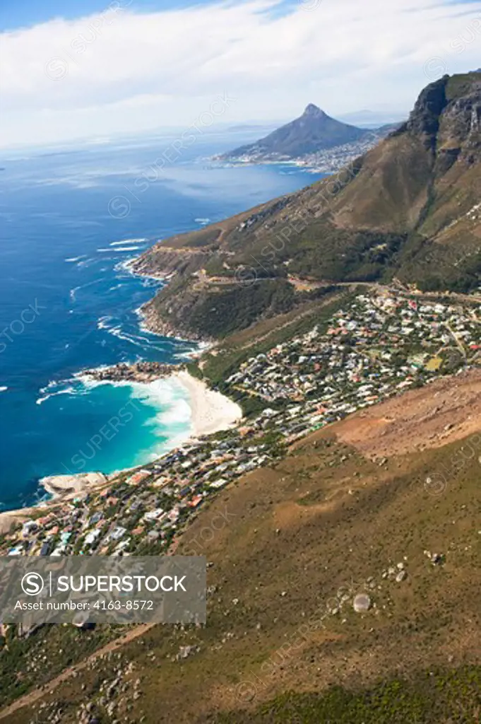 SOUTH AFRICA, NEAR CAPE TOWN, AERIAL VIEW OF COASTLINE WITH SUBURBS, ATLANTIC OCEAN