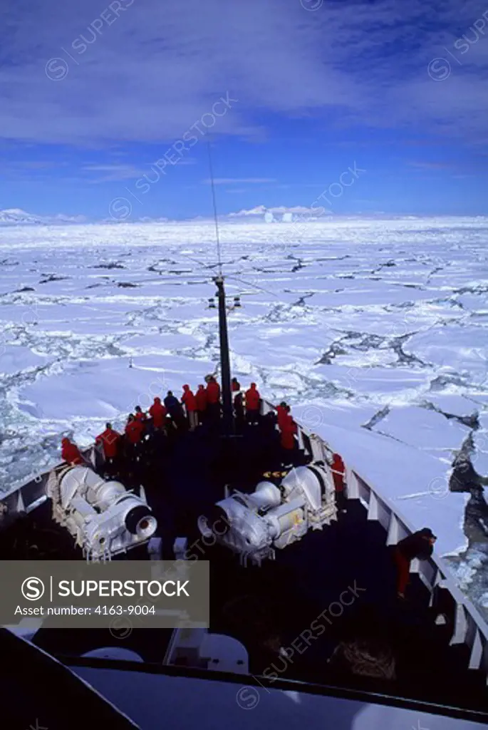 ANTARCTIC PENINSULA, NEAR ADELAIDE ISLAND, CRUISE SHIP MS WORLD DISCOVERER GOING THROUGH PACK ICE