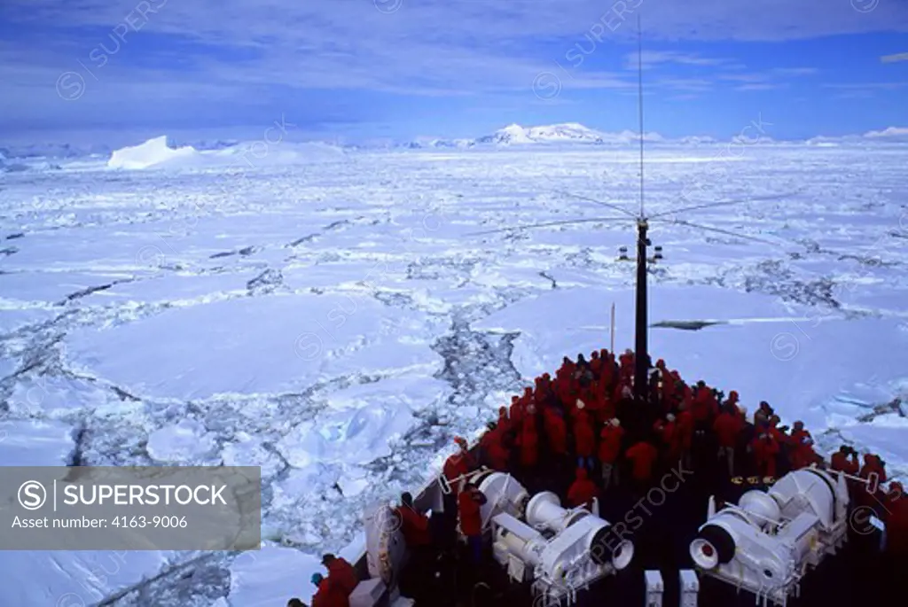 ANTARCTIC PENINSULA, NEAR ADELAIDE ISLAND, CRUISE SHIP MS WORLD DISCOVERER GOING THROUGH PACK ICE