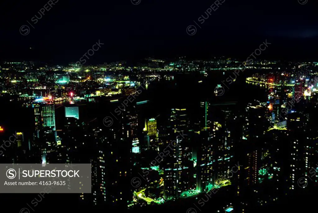 HONG KONG, VIEW OF HONG KONG HARBOR FROM VICTORIA PEAK AT NIGHT