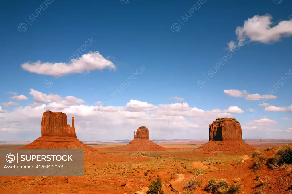 Landscape of Three Monument Valley Buttes in Navajo Nation