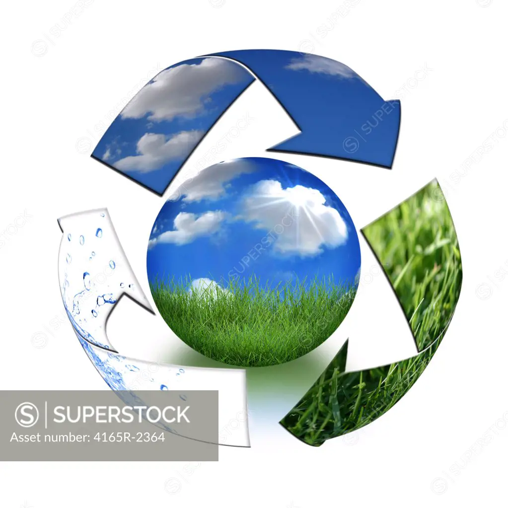 Abstract Recycling Symbol Representing Air, Land and Sea Surrounding Planet Earth