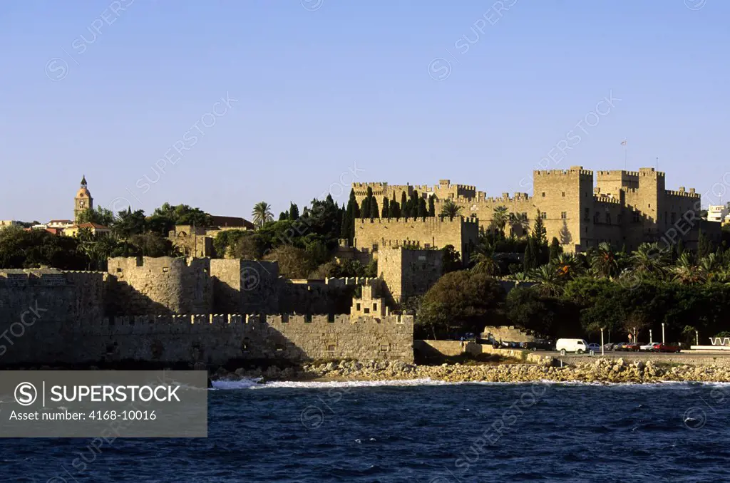 Greece, Rhodes, View Of Rhodes With Fortifications And Palace Of The Grand Master